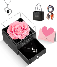 Mother&#39;s Day Gifts for Mom Her Women, Preserved Roses with Heart Necklace I Love - £39.10 GBP
