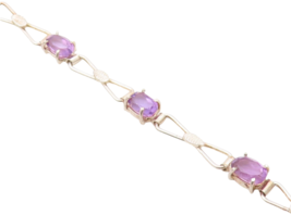 925 Sterling Silver Vintage Bracelet Elegant Amethyst &amp; Ribbon Bow Link ... - $44.11