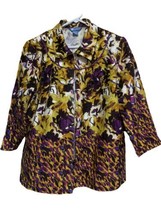 XL KORET Womens Open Front Busy Purple Tan Abstract Blazer Jacket Neck H... - $20.08
