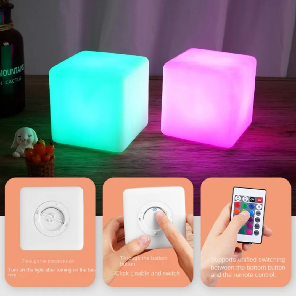 LED Cube Table Lamp 16 Colors Dimmable Bedside Atmosphere Light Party Ho... - $15.18+