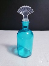 Vtg Aqua Blue 7.25&quot; Bottle w/ Clear Deco Style Fan Stopper &quot;HL&quot; in Diamond Mark - £9.32 GBP
