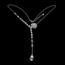14K White Gold Plated 5Ct Pear Simulated Diamond  Flower Necklace Valentine - £192.79 GBP
