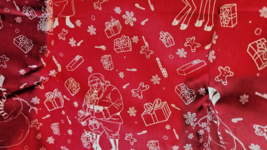 Material  Fabric Red Cotton Christmas Santa Reindeer Mrs Claus Snowmen Expelling - £15.72 GBP
