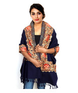 Women Aari Kashmir Stole Multi Color Flower Embroidered Wool Shawl Cashmere - £56.83 GBP