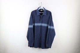 Vtg 90s Streetwear Mens XL Faded Denim Collar Knit Long Sleeve Rugby Polo Shirt - £47.45 GBP