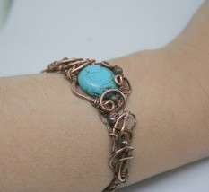 Bracelet Turquoise, copper wire handmade, gemstone jewelry - £27.34 GBP