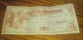 Bank of Prosperity 1906 Sample Certificate State of Happiness Check Nati... - $34.99