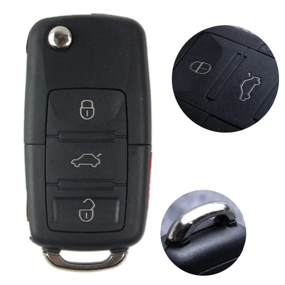 Folding Car Flip Remote Key Replacement Case Black Fob Shell For Vw Volkswagen - £11.61 GBP