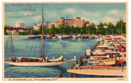 Yacht Basin Showing Soreno Hotel and Yacht Club St Petersburg Florida Postcard - £5.20 GBP