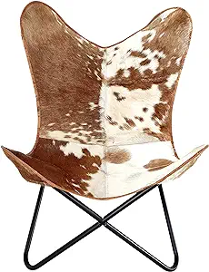 Home Decor Genuine Leather Butterfly Arm Chair  Cow Hide Chair Hair On S... - £187.44 GBP