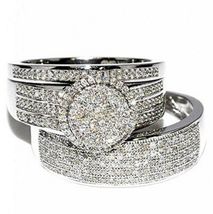 2.20CT Round Cut Diamond His-Her Trio Wedding Ring Set 14K White Gold Finish  - £104.62 GBP