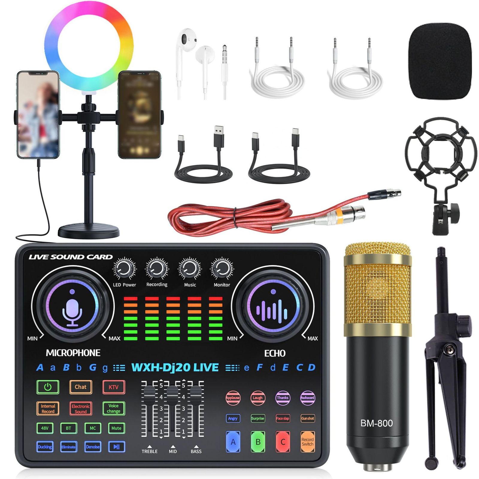 Portable Dj20 Mixer Sound Card With 48V Microphone For Studio Live Sound Card Eq