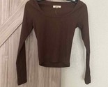 Madewell Cool Pack Long Sleeve Ribbed Scoop Neck T Shirt Brown Size XS NEW - $23.36
