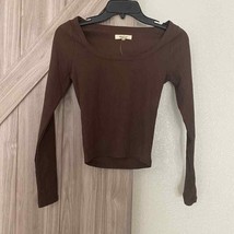 Madewell Cool Pack Long Sleeve Ribbed Scoop Neck T Shirt Brown Size XS NEW - £18.63 GBP