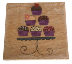 Hampton Art Rubber Stamp Cupcake Tower Food Baking Birthday Card Making ... - $5.99