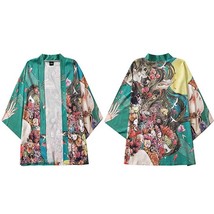 Japanese Kimono Jacket Flower Crane Print Harajuku Kimono 2022 Men Hip Hop Japan - £63.30 GBP