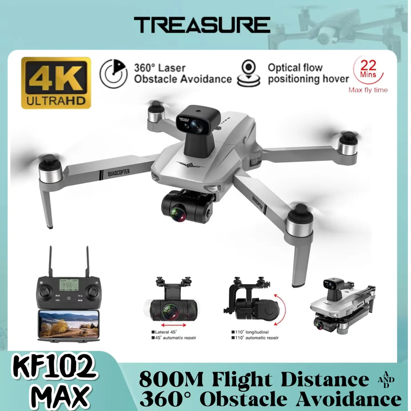 KF102 MAX FPV Drone 4K Professional GPS HD Camera With 2-Axis Gimbal Obstac - £166.66 GBP+