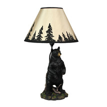 Zeckos Standing Grizzly Bear Table Resin Lamp with Silhouette Forest Shade - £87.57 GBP
