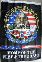 AMERICAN WARRIORS POLYESTER BANNER ARMY NAVY MARINES USCG FLAG 29 X 42 - $9.99