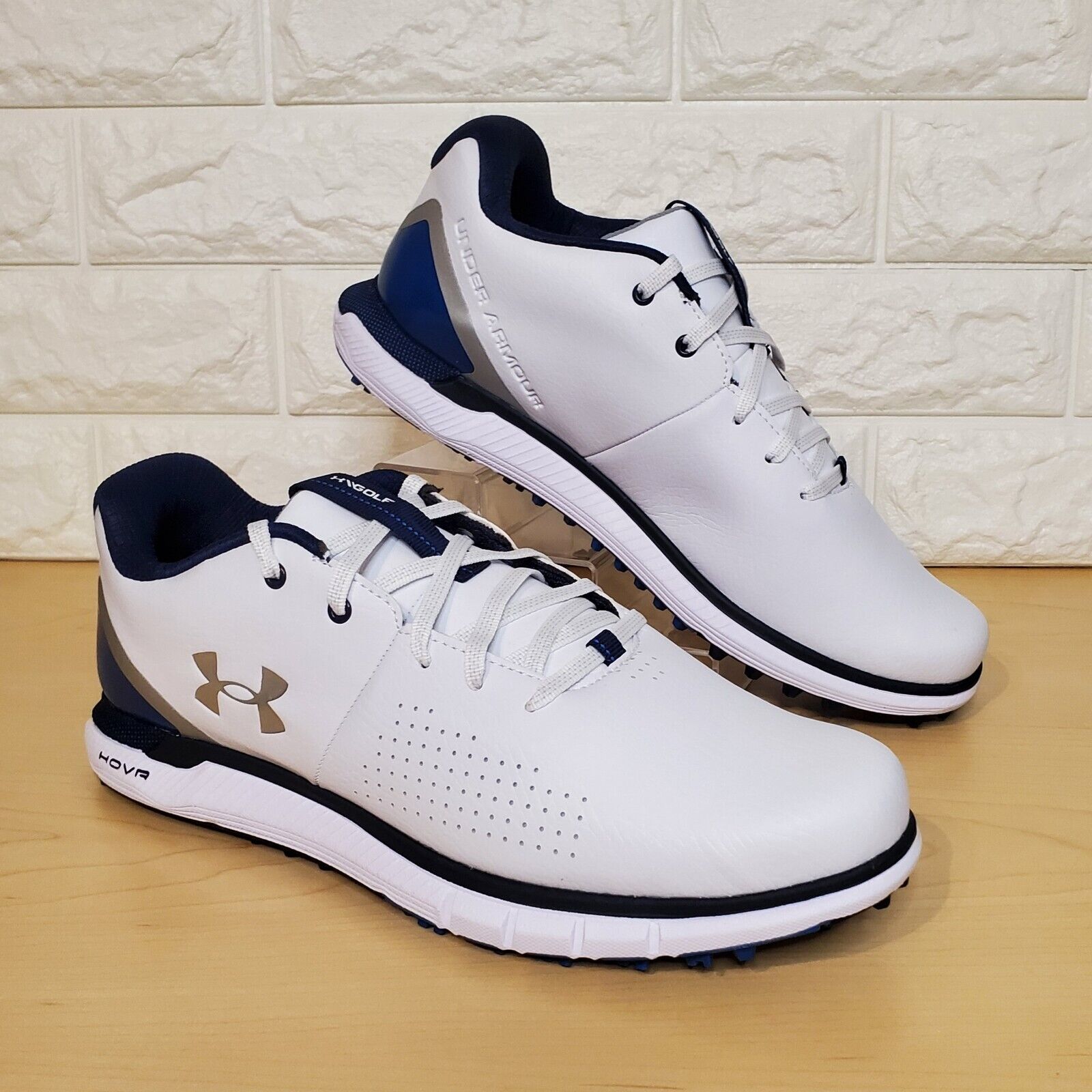 Primary image for Under Armour Mens 9 UA HOVR Fade 2 Spikeless Golf Shoes White Blue 3025379-101