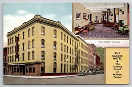 Warren PA Carver Hotel Lounge And Exterior Multi View Pennsylvania Postcard D34 - £5.22 GBP