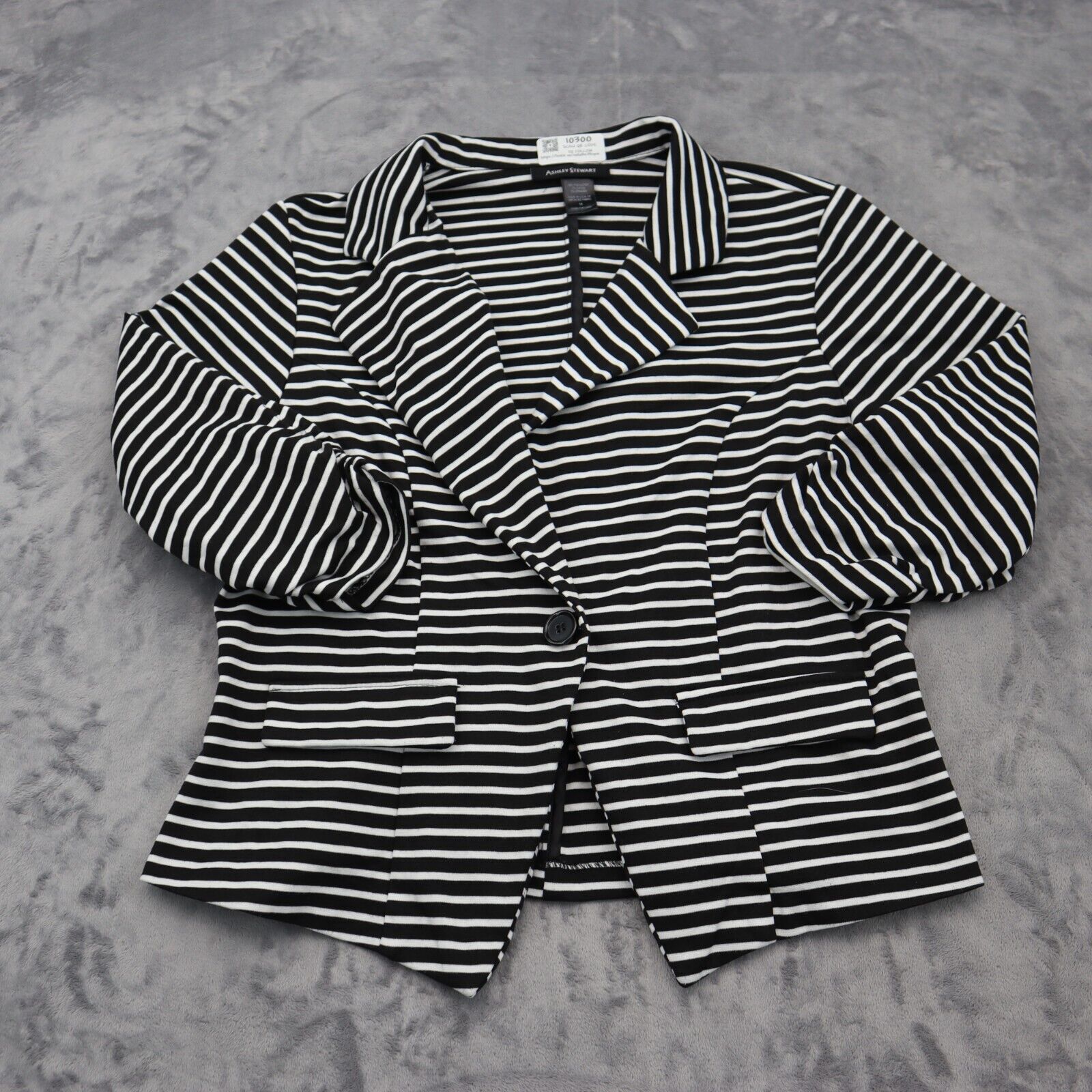 Primary image for Ashley Stewart Jacket Womens 14 Black White Lightweight Striped Cropped Fitted