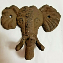 Cast Iron Elephant Pachyderm Head Metal Wall Hanging Hook Brown Ranch House - £11.79 GBP