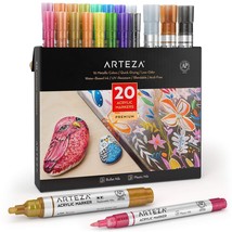 Vibrant Metallic Acrylic Paint Markers - Set of 20 Paint Pens with Bullet and Wi - £78.06 GBP