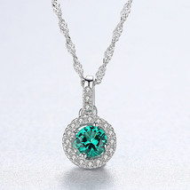 Round Pendant S925 Silver Necklace Women Water Wave Chain Sapphire Elegant - £11.78 GBP