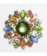 Pastel Multi-Color Rhinestone Brooch Flower Green Pink Blue Yellow Peach Lavende - $37.94