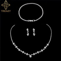 TREAZY Simple Style Crystal Bridesmaid Bridal Wedding Jewelry Sets Rhinestone Ch - £18.86 GBP