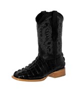 Mens Black Cowboy Boots Real Leather Pattern Crocodile Tail Western Squa... - €94,67 EUR