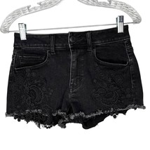 American Eagle Outfitters Distressed Hi-Rise Shortie Black 4 Lace Applique - £19.66 GBP