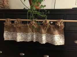 Natural Burlap/White Lace Tab Top Rod Opening Window Valance/ Curtain - £19.49 GBP