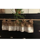 Natural Burlap/White Lace Tab Top Rod Opening Window Valance/ Curtain - £19.36 GBP