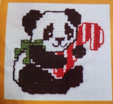 THE CREATIVE CIRCLE 2409 Cross Stitch Kit Christmas Panda Bear Black Red... - $6.83