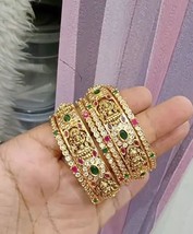 Indian Bollywood Style Gold Plated Chudi Bangle 6 pcs Bangles Temple Jewelry Set - £61.11 GBP