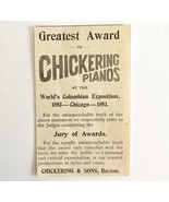 Chickering Piano World&quot;s Fair 1894 Advertisement Victorian Instrument 6 ... - $12.50