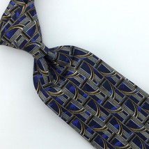 Robert Talbott Tie Seven Fold Blue Gold Arch Geometric Luxe Necktie Silk L1 Rare - £110.38 GBP