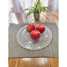 Vintage Sunburst Cake Plate Federal Glass, Clear Footed, Dots Panels #2889 - £22.20 GBP