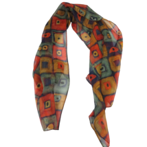 Rectangular sheer scarf, black, green, rusty orange, brownish yellow - $10.75