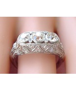 ANTIQUE ART DECO CHUNKY OLD MINE DIAMOND PLATINUM 3-STONE ANNIVERSARY RI... - £3,650.76 GBP