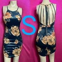 Blue/Mauve Flower Print Velvet Mini Dress  Size S - £22.79 GBP