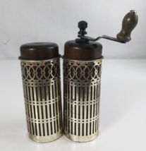 Vintage Wooden Grinder And Shaker With Ornate Metal Lattice Overlay S&amp;P ... - $361.13 MXN