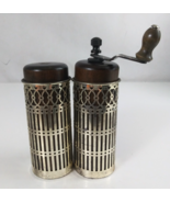 Vintage Wooden Grinder And Shaker With Ornate Metal Lattice Overlay S&amp;P ... - $27.34 CAD