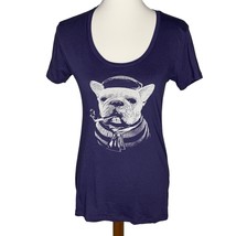 French Bulldog Wearing a Beret Short Sleeve T Shirt Womens Size Large Blue - £15.08 GBP