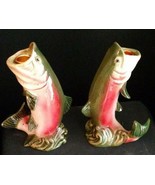 Midwest Season Cannon Falls Rainbow Trout Fish Candle Holder Pair NIB Ceramic - $29.45