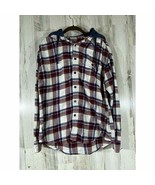 American Eagle Mens Medium Flannel Shirt Burgundy Navy Plaid Detachable ... - £15.68 GBP