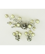 Vintage 60s Faux Pearl Rhinestone Spray Pin Clip Earrings Set; Book Refe... - $356.95