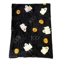 Rae Dunn BOO Plush Throw Blanket Black 50 X 70 Halloween Pumpkins Ghosts Plush - £36.96 GBP